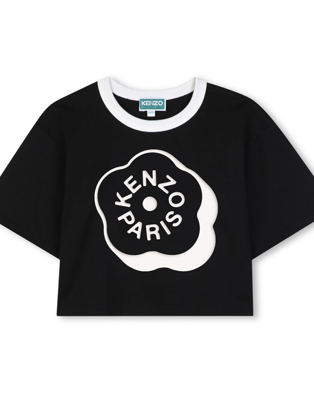 kidsatelier-KENZO-Black Cropped Logo T‑Shirt