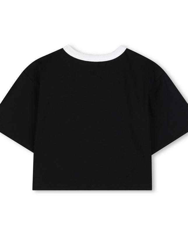 kidsatelier-KENZO-Black Cropped Logo T‑Shirt
