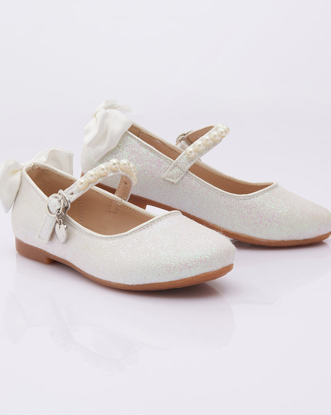 PERLA-SHOES-V95B-GLITTER PEARL WHITE-PEARL STRAP + BACK BOW