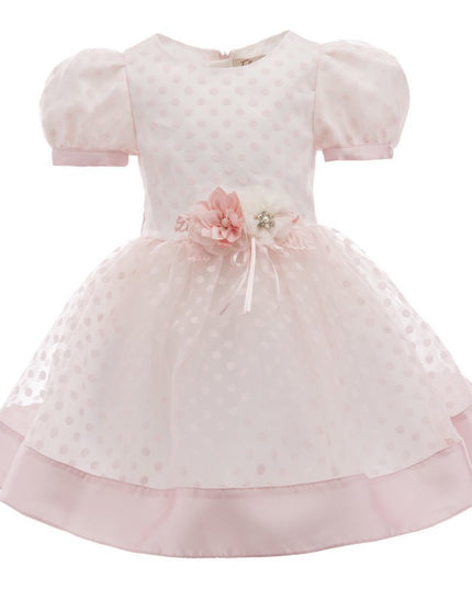 Tulleen-Puffer Sleeves Polko Dot Dress-32162-PR-Powder