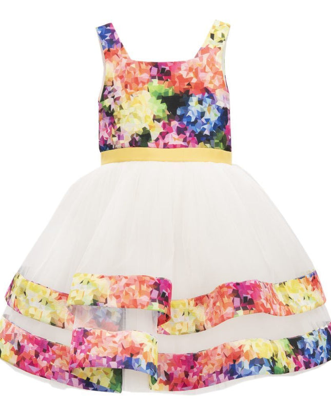 Tulleen-SS19416-La Chiquita-Short White Rainbow Geo Tulle Dress