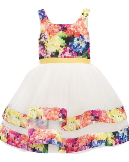 Tulleen-SS19416-La Chiquita-Short White Rainbow Geo Tulle Dress