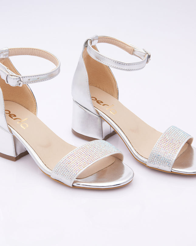 PERLA-FN41PF-SILVER-SINGLE RHINESTONE STRAP HEELS