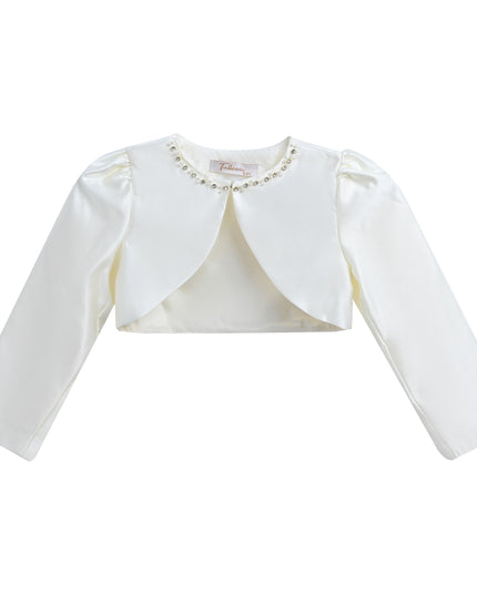 Tulleen-T-2401-Cream-Cropped Satin Cardigan