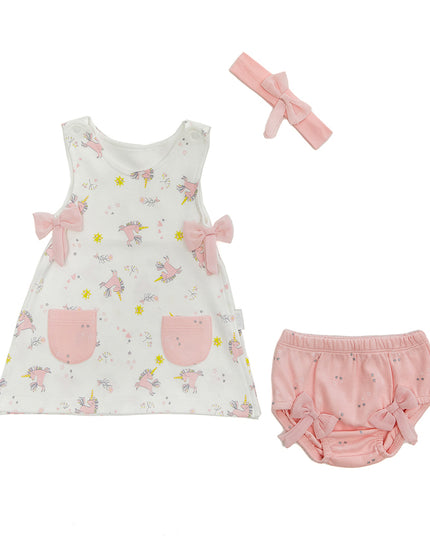 Andy Wawa-ECRU-BABY DRESS SET DRESS UNDERPANT BAND SET UNICORN-AC22714