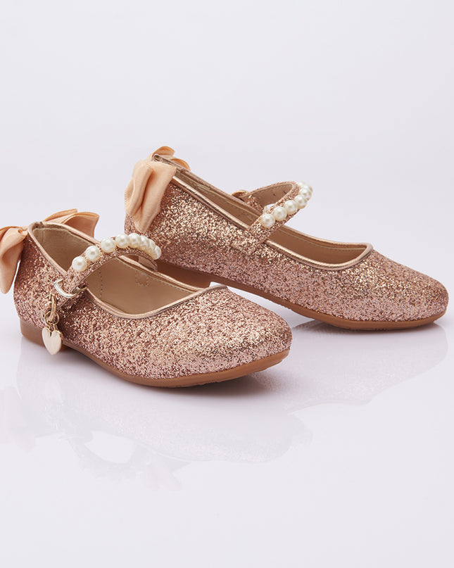 PERLA-SHOES-V95B-GLITTER ROSE GOLD-PEARL STRAP + BACK BOW