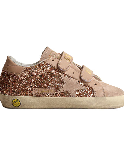 Golden Goose-GJF00111.F004256.25669-PEACH/BEIGE-OLD SCHOOL GLITTER UPPER SUEDE TOE AND STAR LEATHER STRIPES AND HEEL