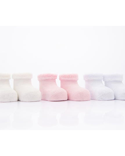 BANBLU-TERRY TRIM SOCK SET-15-01-0022-CREAM/PINK/WHITE