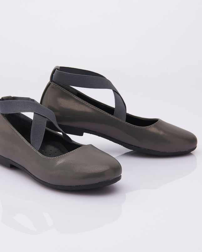PERLA-V50P-DARK GREY-SATIN BALLERINA FLATS