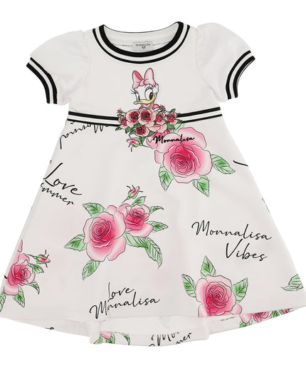 MONNALISA-197908SM-7016-0099-WHITE-PRINTED DAISY DUCK SWEATSHIRT DRESS