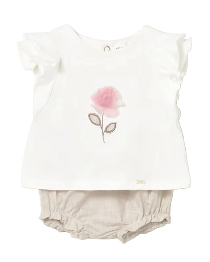 kids atelier mayoral White and Beige Flower Short Set