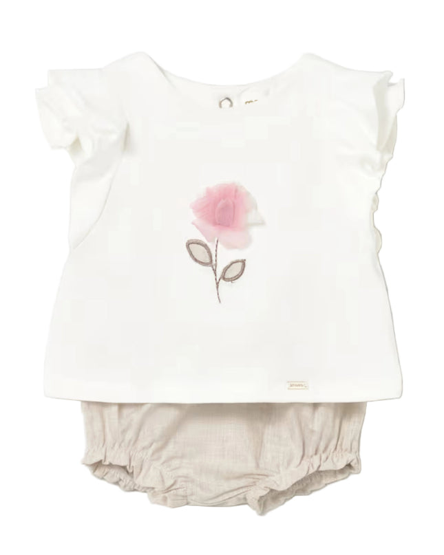 kids atelier mayoral White and Beige Flower Short Set