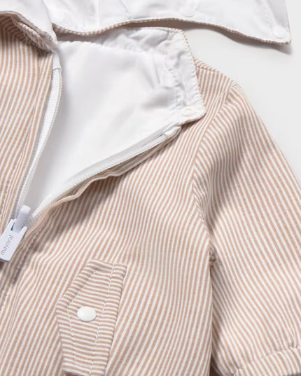 Beige Striped Hooded Jacket