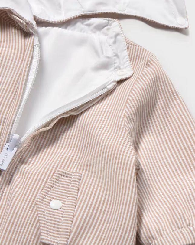 Beige Striped Hooded Jacket