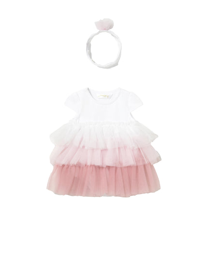 kids atelier mayoral Pink Ruffled Romper With Headband