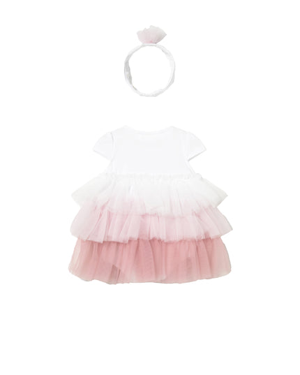 kids atelier mayoral Pink Ruffled Romper With Headband