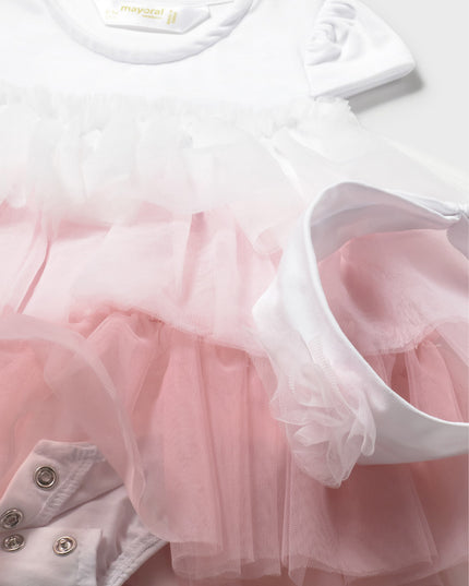 kids atelier mayoral Pink Ruffled Romper With Headband