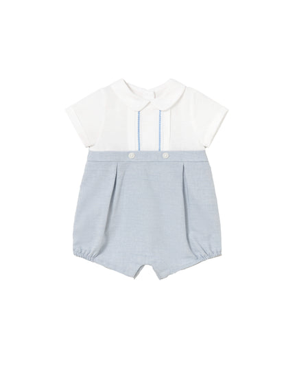 kids atelier mayoral Light Blue Romper with Peter Pan Collar