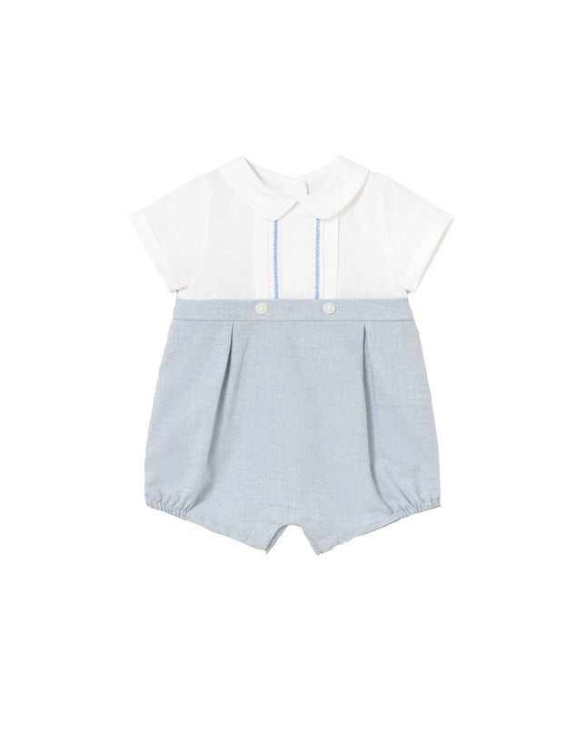 kids atelier mayoral Light Blue Romper with Peter Pan Collar
