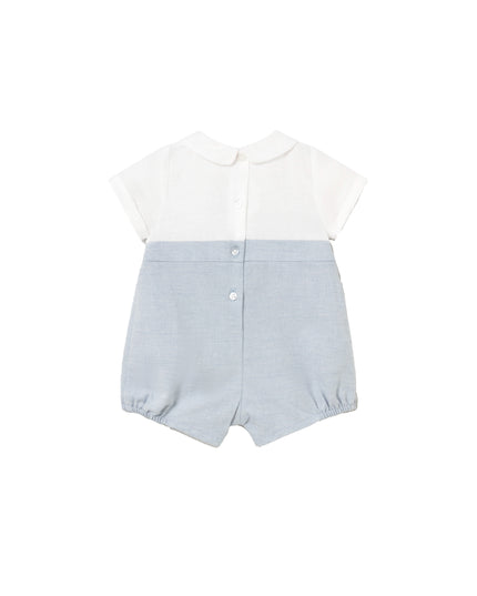 kids atelier mayoral Light Blue Romper with Peter Pan Collar