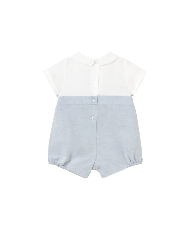 kids atelier mayoral Light Blue Romper with Peter Pan Collar