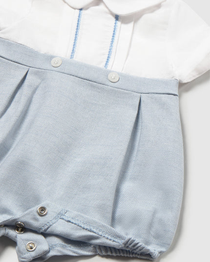 kids atelier mayoral Light Blue Romper with Peter Pan Collar