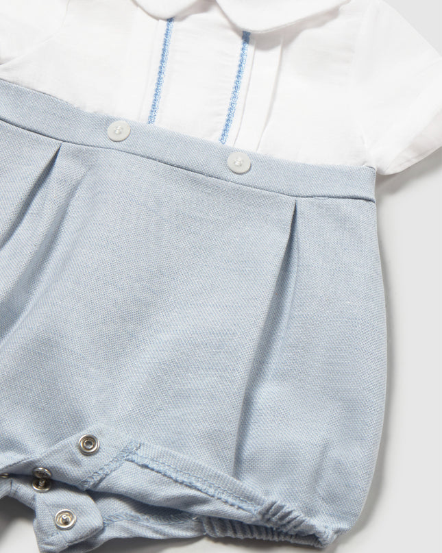 kids atelier mayoral Light Blue Romper with Peter Pan Collar