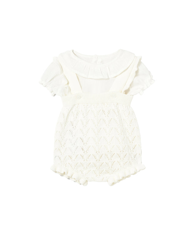 kids atelier mayoral White Knitted Baby Romper with Puff Sleeves