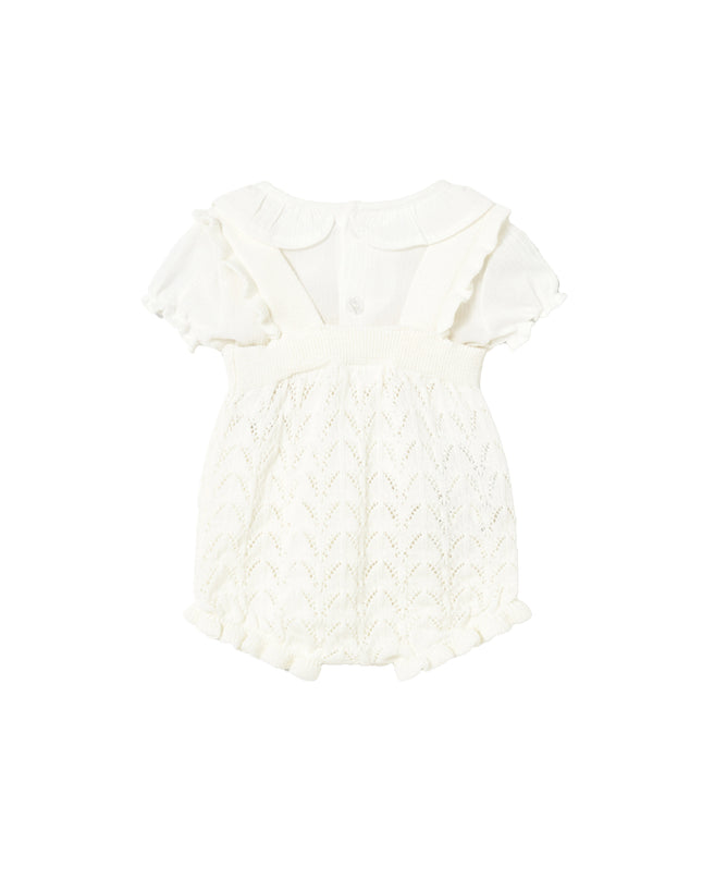 kids atelier mayoral White Knitted Baby Romper with Puff Sleeves