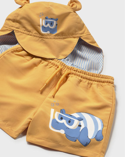 kids atelier mayoral Yellow Swimwear set baby with eared hat