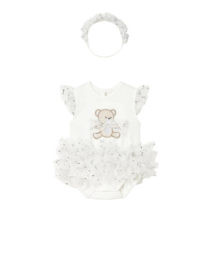 kids atelier mayoral Ruffled Romper with Tulle Skirt and Headband