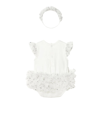 kids atelier mayoral Ruffled Romper with Tulle Skirt and Headband