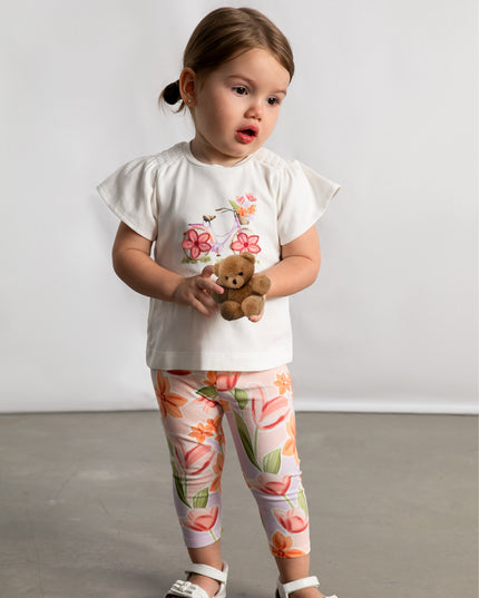 kids atelier mayoral Graphic Top and Floral Legging Set