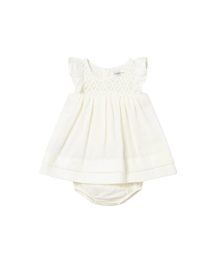 kids atelier mayoral White Textured Baby Dress with Nappy Cover