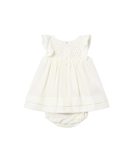 kids atelier mayoral White Textured Baby Dress with Nappy Cover