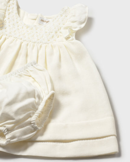 kids atelier mayoral White Textured Baby Dress with Nappy Cover
