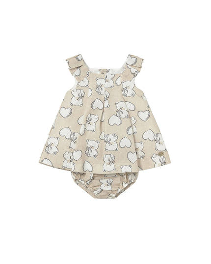 Kids atelier mayoral Teddy Bear Print Dress with Nappy Cover