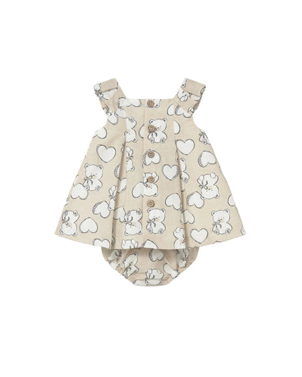 Kids atelier mayoral Teddy Bear Print Dress with Nappy Cover