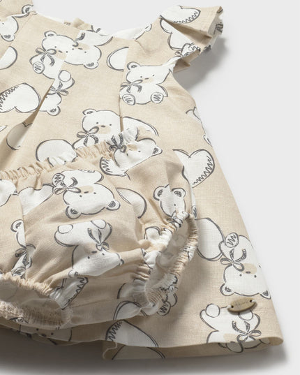 Kids atelier mayoral Teddy Bear Print Dress with Nappy Cover