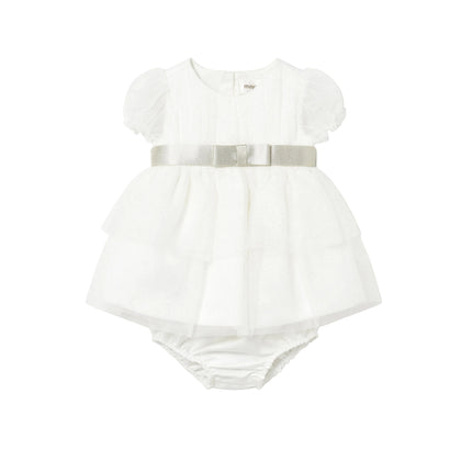 kids atelier mayoral White Baby Dress With Bow Waistband
