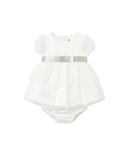 kids atelier mayoral White Baby Dress With Bow Waistband