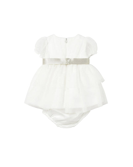 kids atelier mayoral White Baby Dress With Bow Waistband