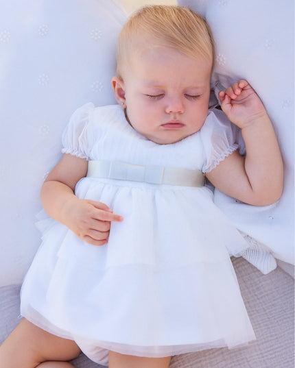 kids atelier mayoral White Baby Dress With Bow Waistband