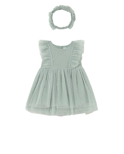 kids atelier mayoral Green Baby Dress With Matching Headband