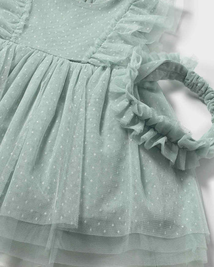 kids atelier mayoral Green Baby Dress With Matching Headband