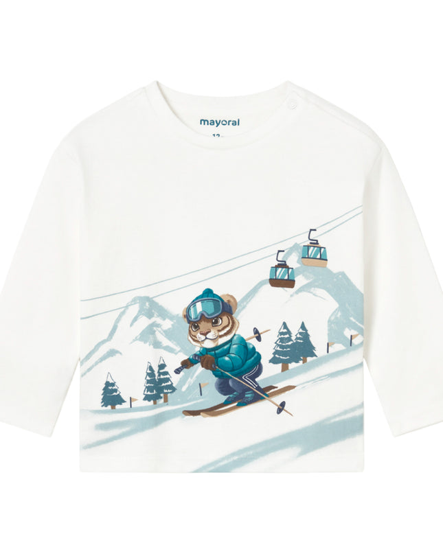 kids atelier mayoral White Skiing Tiger T-Shirt