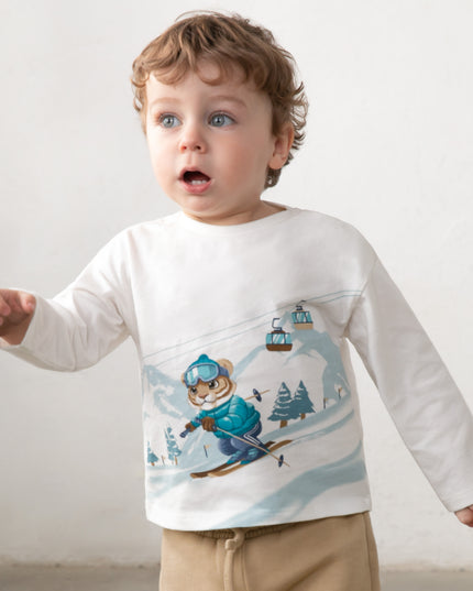 kids atelier mayoral White Skiing Tiger T-Shirt