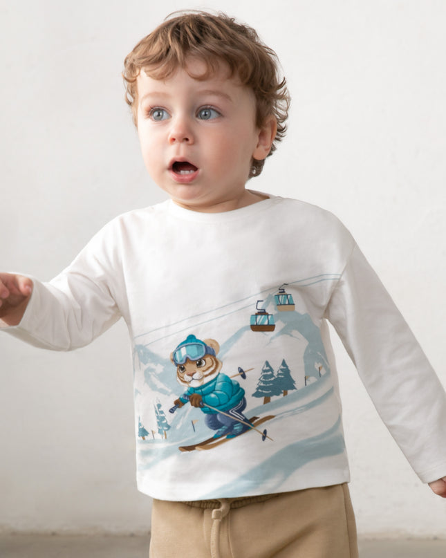 kids atelier mayoral White Skiing Tiger T-Shirt