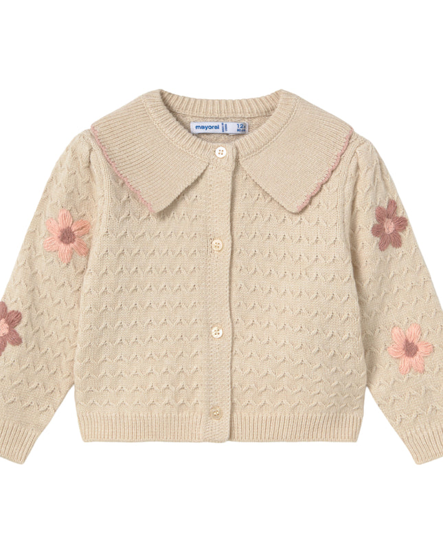 kids atelier mayoral Cream Flower-Patterned Knitted Cardigan