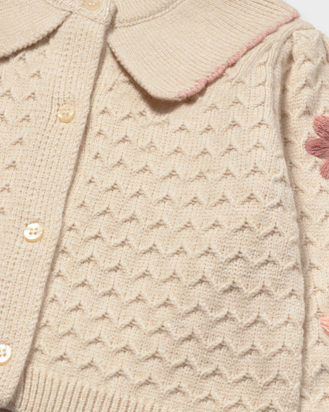 kids atelier mayoral Cream Flower-Patterned Knitted Cardigan